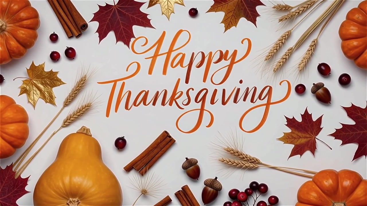Fondo de feliz Día de Acción de Gracias con hojas de otoño y calabazas