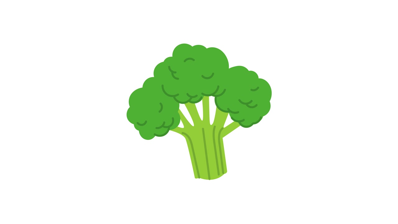 Animazione 2D di un broccolo che cresce in stile cartone animato