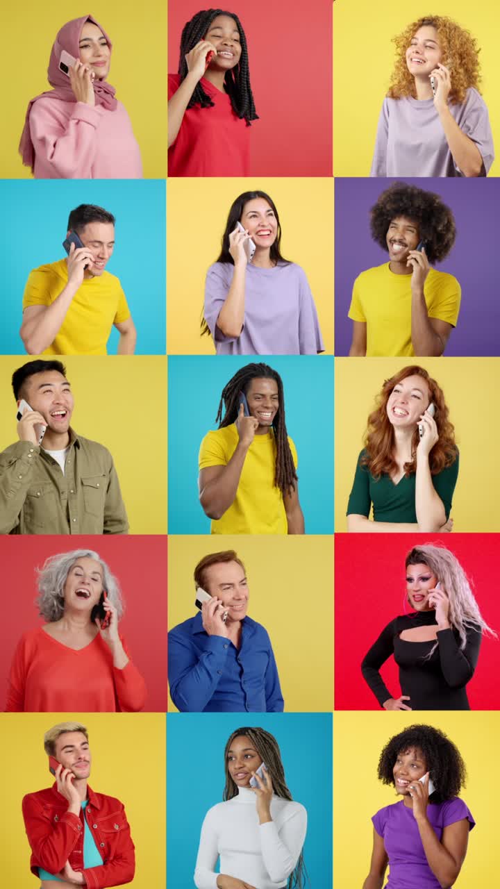 Diverse group of people talking on their cellphones