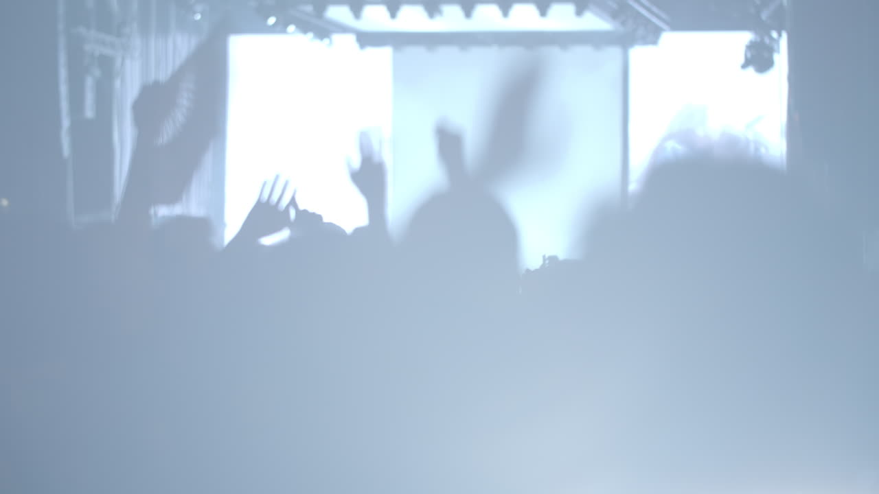 콘서트에서 춤을 추는 젊은 팬들의 흥분된 군중