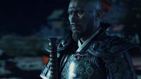 powerful dark samurai warrior portrait