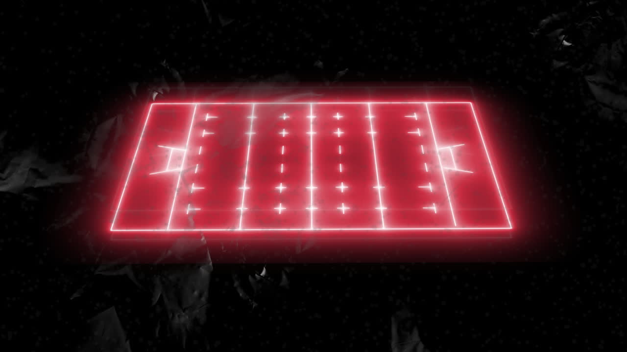 Glowing red football field animation with yard lines and goalposts