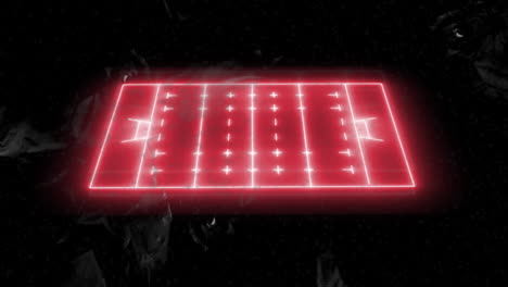 glowing red football field animation with yard lines and goalposts
