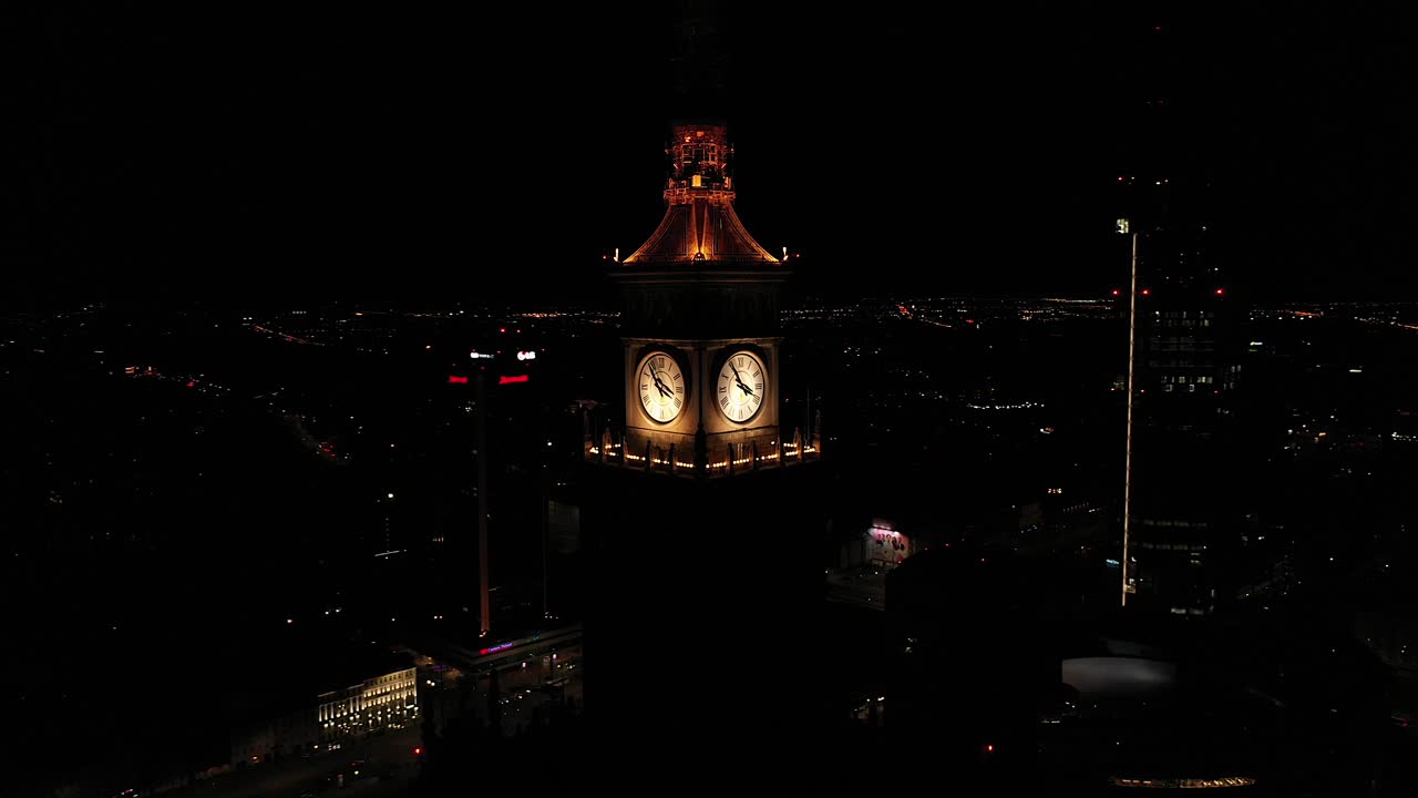 Palace of Culture and Science at night, Warsaw, Poland.