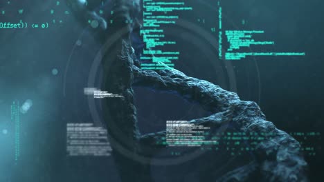 animation of dna strand spinning and medical data processing