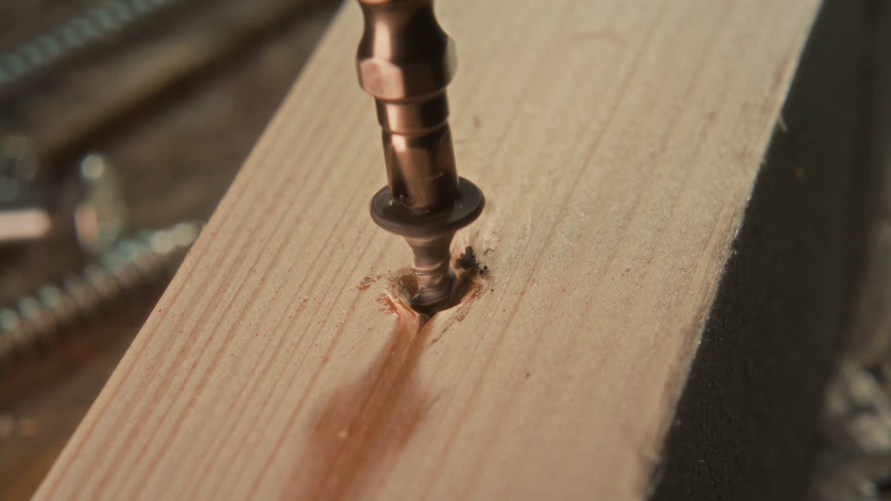 Close Up of Backing Out Screw from Timber with Drill