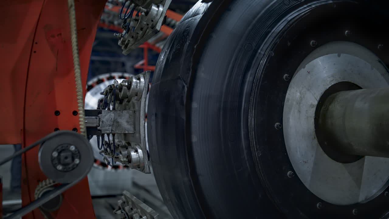 máquina automatizada de producción de neumáticos de automóviles con cinta de goma en una fábrica moderna