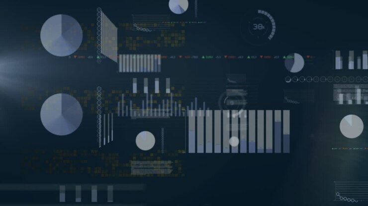 Animation of finacial data processing on black background