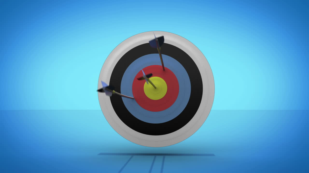 flechas volando hacia el tablero de dardos y golpeando el objetivo