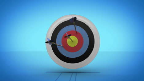 Arrows-flying-towards-dart-board-and-hitting-target