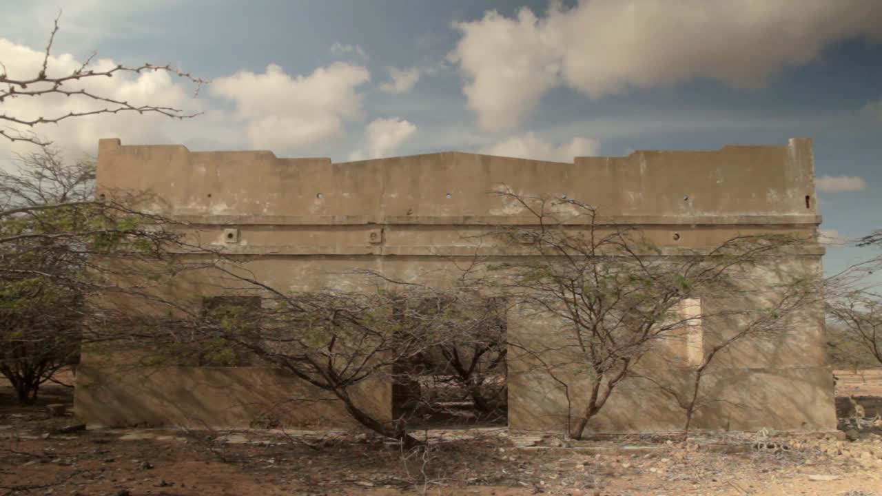 Abandoned Building in Desert Landscape