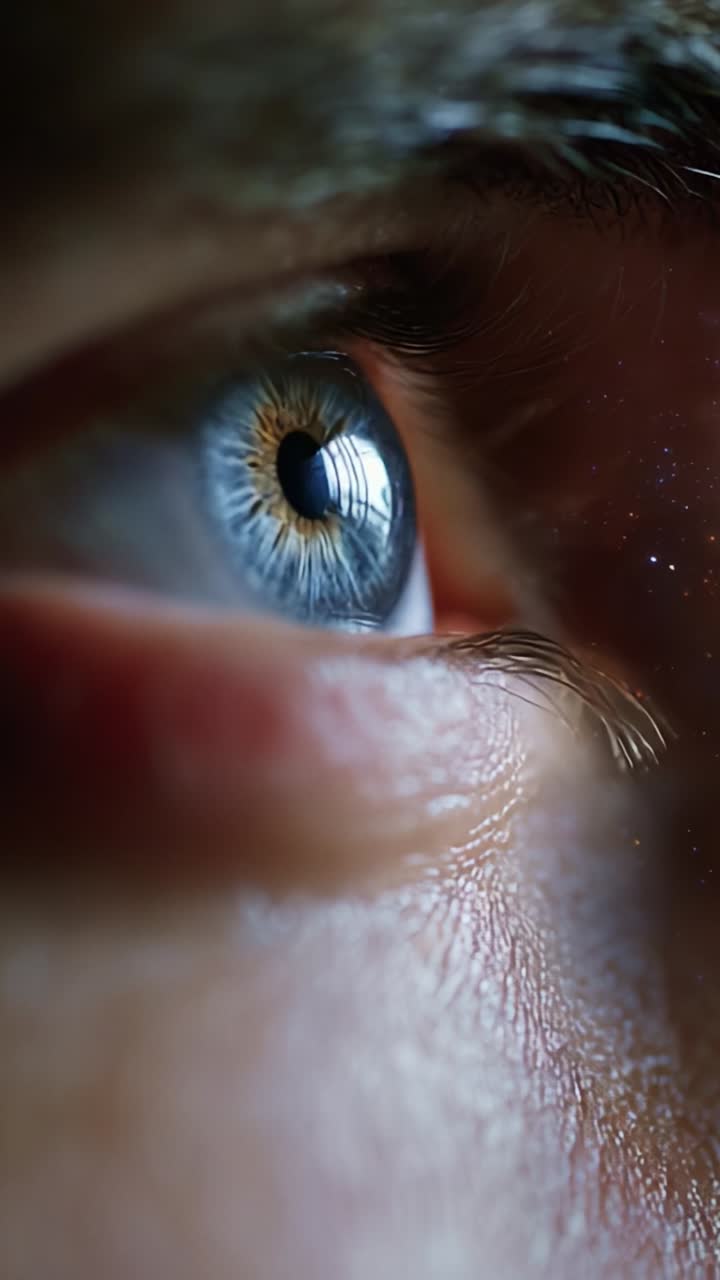A Close-Up of an Intriguing Eye Reflecting Stars and Cosmic Wonder, Capturing the Depth of Perception in a Unique and Mesmerizing Perspective