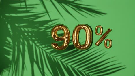 90% discount sale on green background with palm tree gentle breeze, holiday summer sale concept special price offers online store