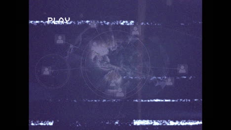 animación de la pantalla con glitch y globo con red de conexiones
