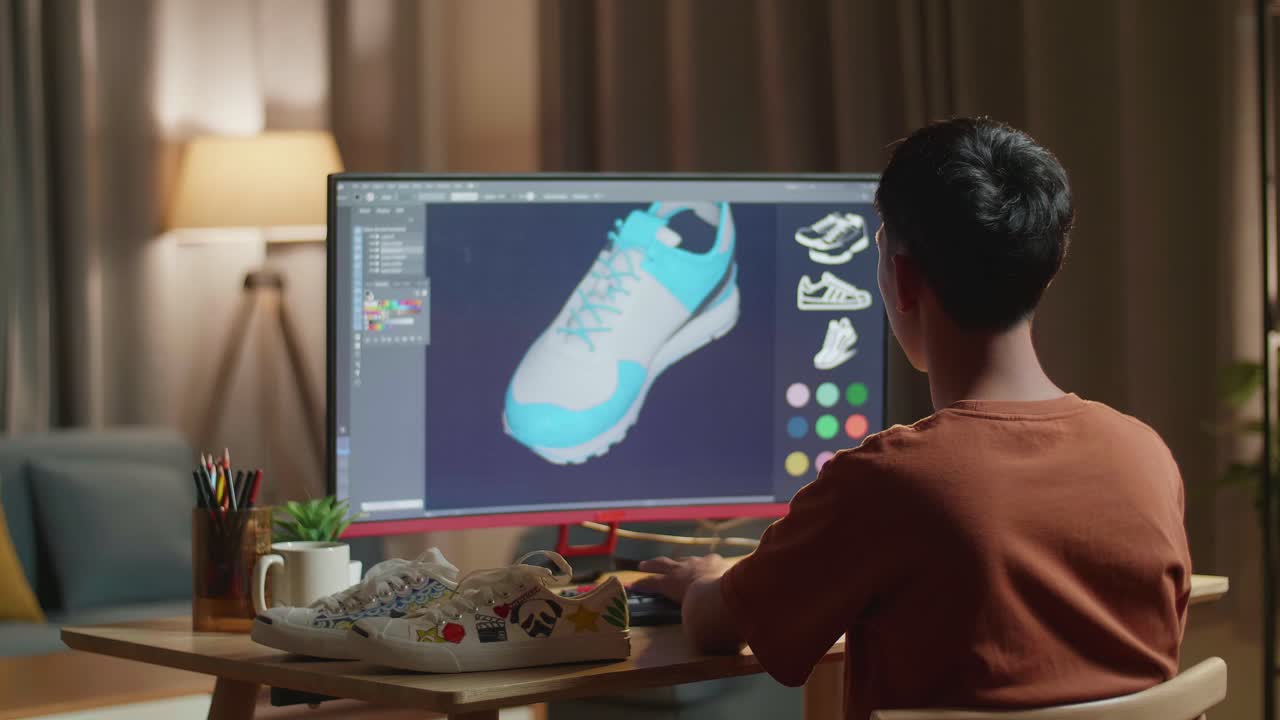 persona que diseña zapatos en la computadora