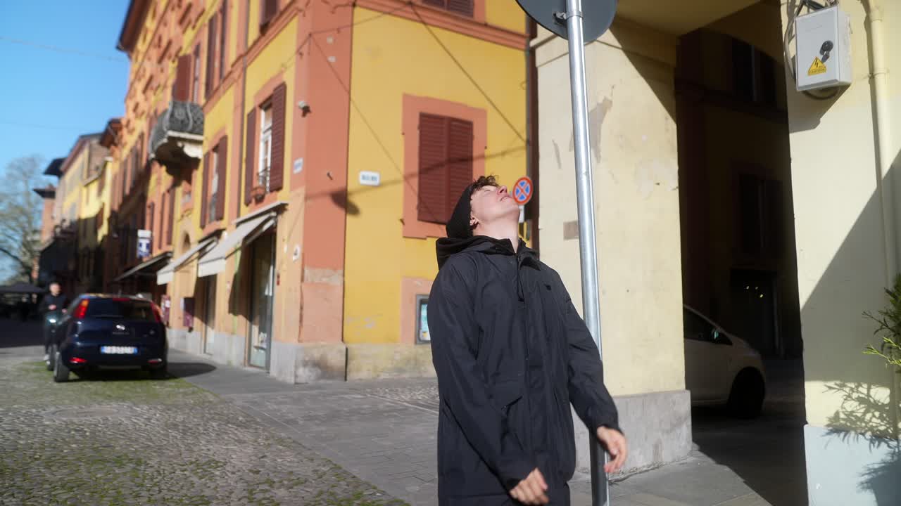 Young man in the city street