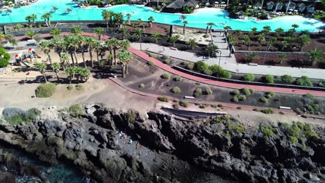 coastline of tenerife and expensive high end hotel at costa adeje canary islands spain