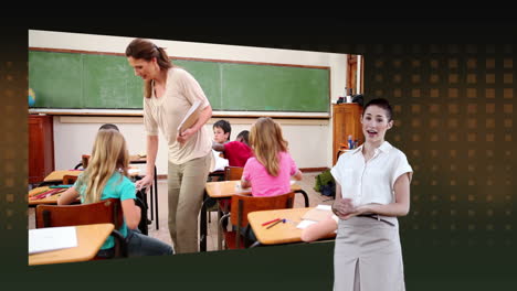 woman showing videos of classroom