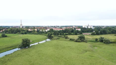 serene small town germany rural countryside landscape, aerial drone view