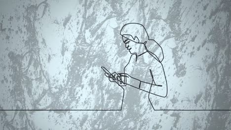 Animation-of-drawing-of-businesswoman-using-smartphone-over-shapes-moving