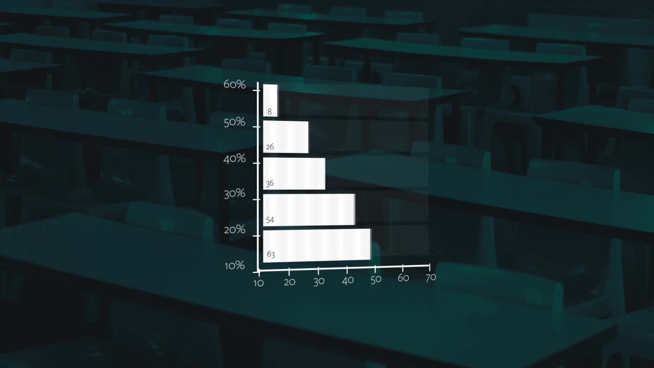 Composizione digitale di elaborazione dati statistici con ristorante vuoto sullo sfondo