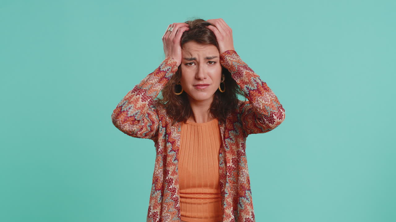 Young sad woman loses becoming surprised by lottery results bad fortune loss unlucky fortune news