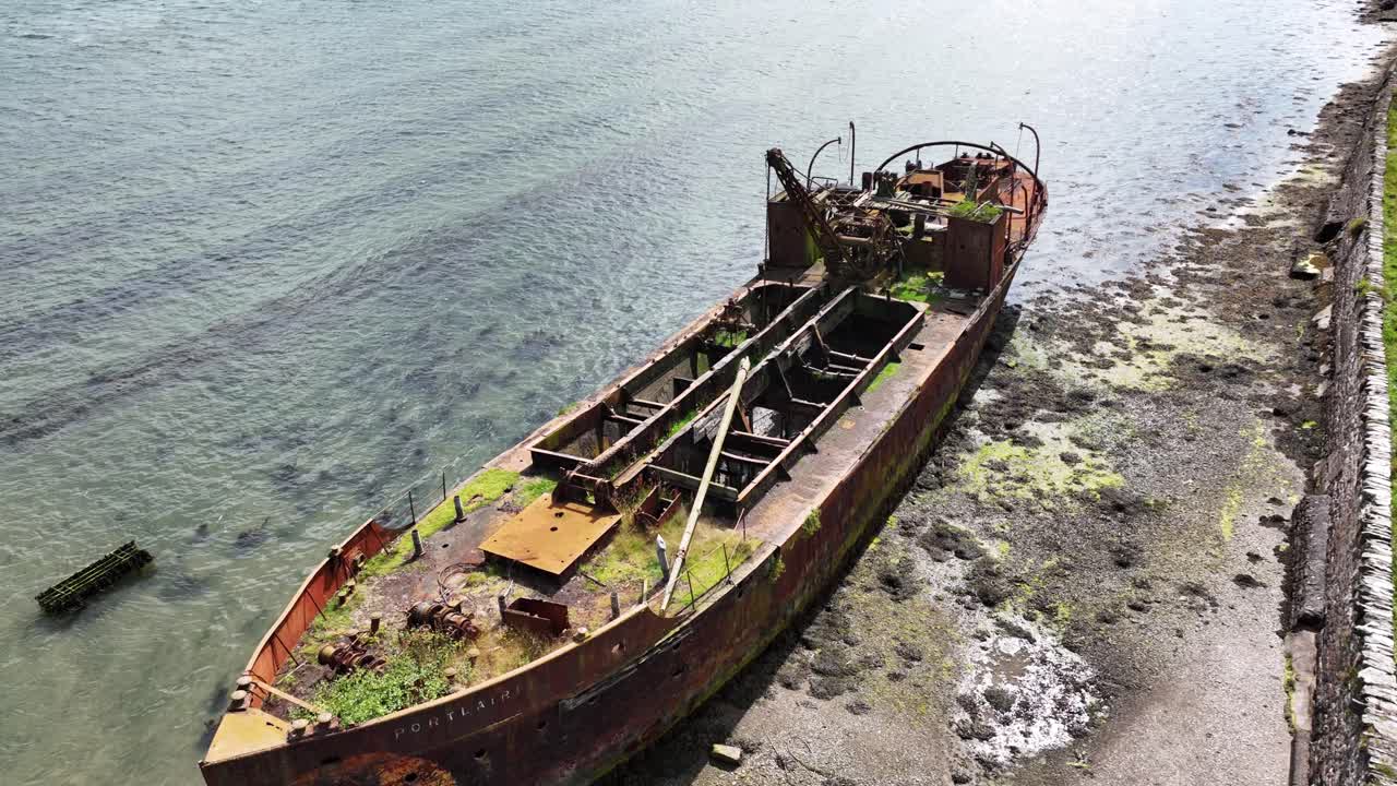 Ireland epic locations wexford salt mills old boat rusting away in the bay originally a working boat in Waterford harbour drone landscape