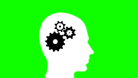 thinking man concept whirling gears and cogs loop green