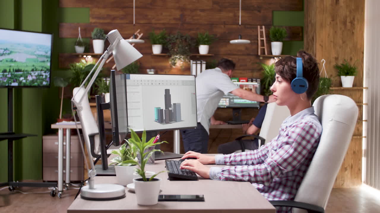 Office Scene with Woman and Man Working
