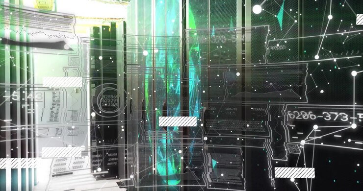 On data scan start teal holo column pulsing striped bars moving, stacking, showing rack readout