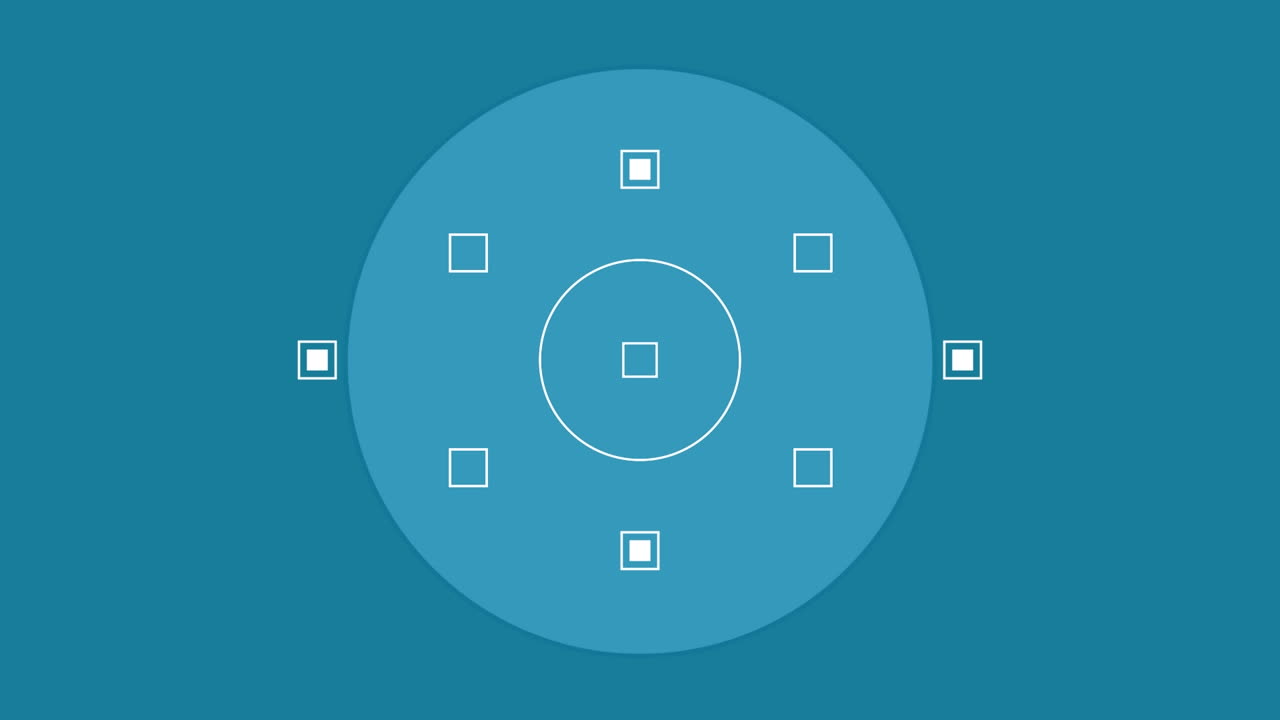 파란색 배경에 원형 배너 위에 추상적인 모양의 애니메이션