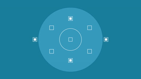 animación de formas abstractas sobre un estandarte circular contra un fondo azul.