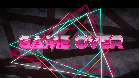 Animation-of-game-over-text-over-colorful-geometrical-shapes-on-black-background