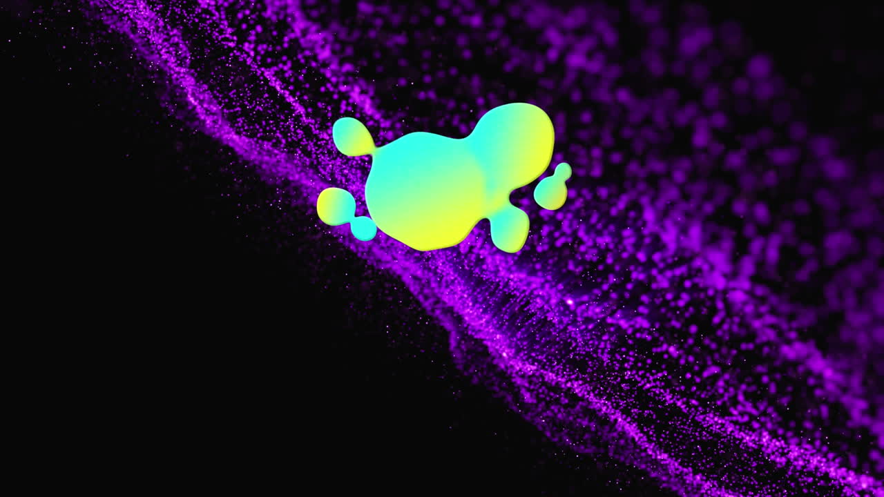 Animation of glowing purple mesh and glowing blob on black background