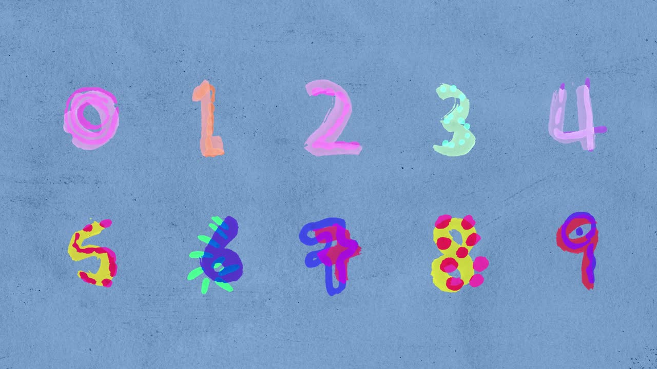 Alfabeto e numeri animati colorati disegnati a mano