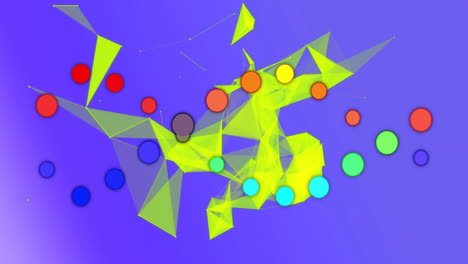 colorful geometric shapes and connecting lines animation over blue background