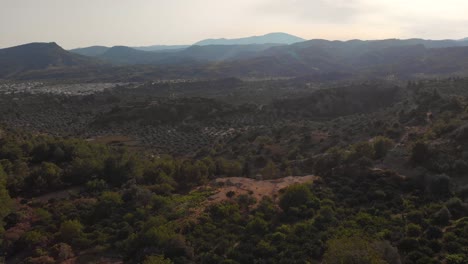 Antena:-Paisaje-Mediterráneo-Con-Olivos-Y-Montañas-En-La-Isla-De-Rodas