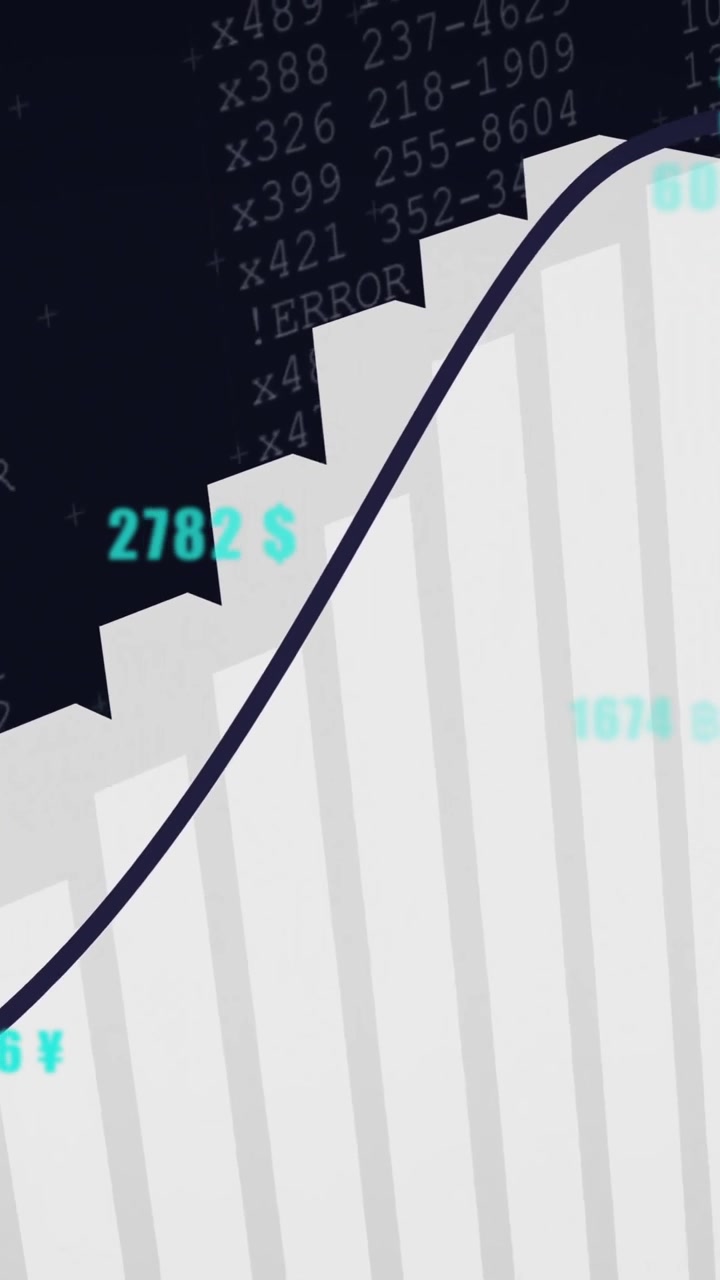 Animation of bar graph showing fluctuating currency values on digital background