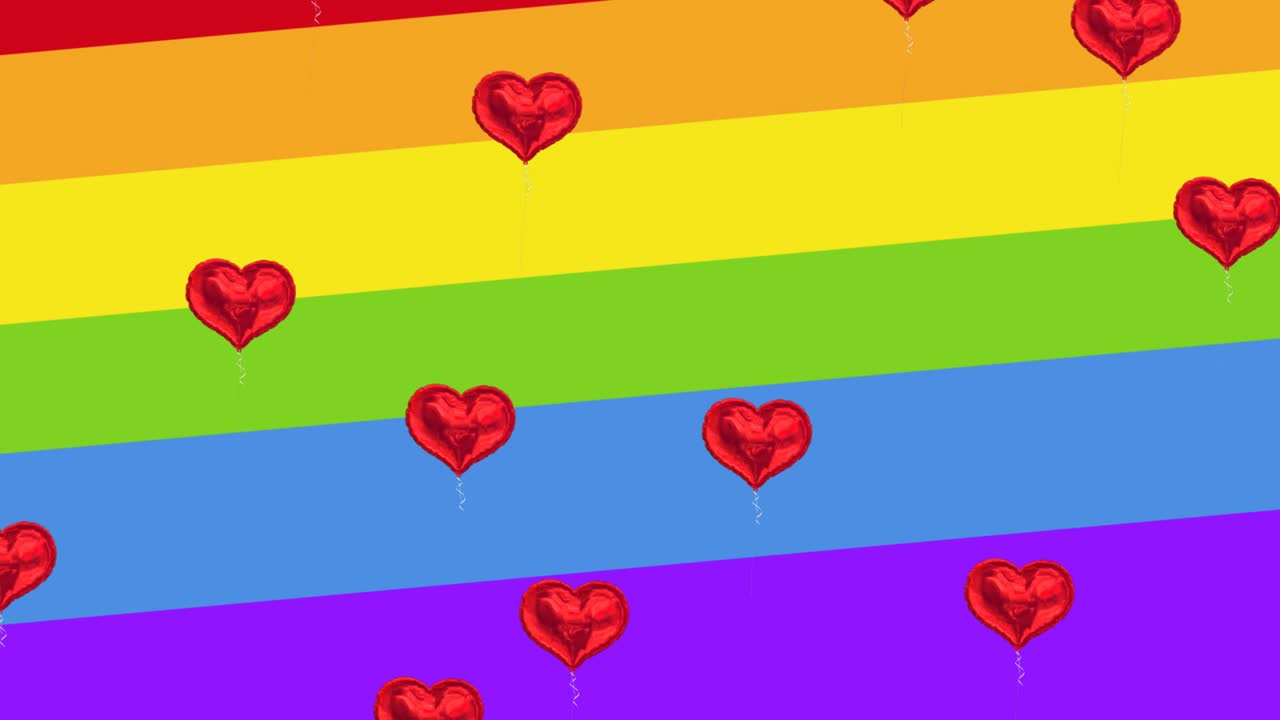 animación de corazones flotando en el fondo del arco iris