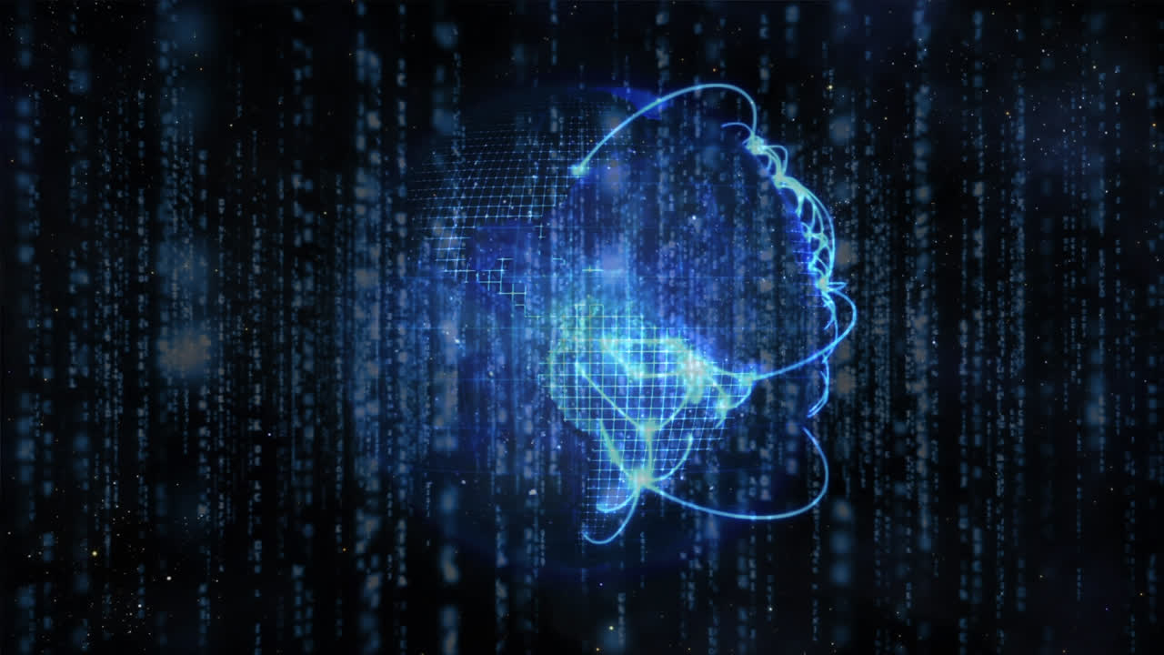 holograma de la tierra combinado con una ilustración de la interfaz de datos