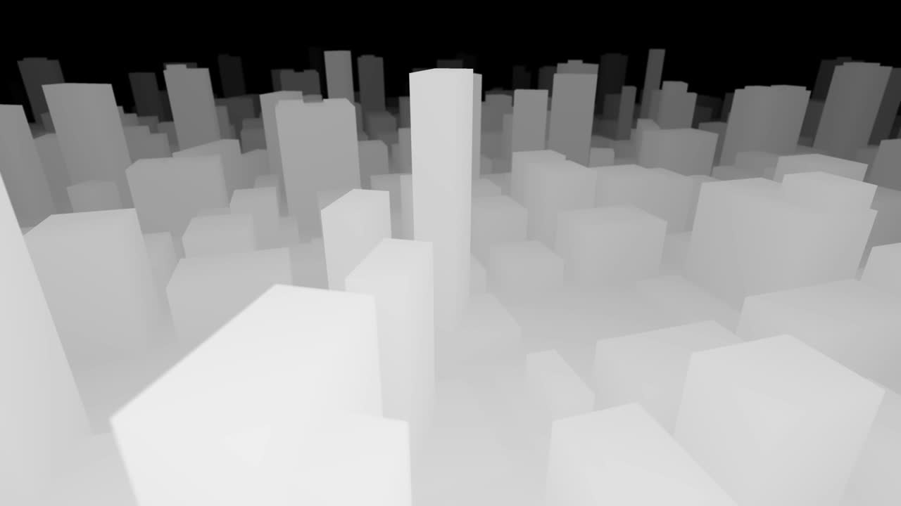 3D City Map Black and White fly fly by