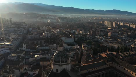 Stunning-Aerial-View-of-Alhambra-Historic-Landmark-in-Granada,-Spain