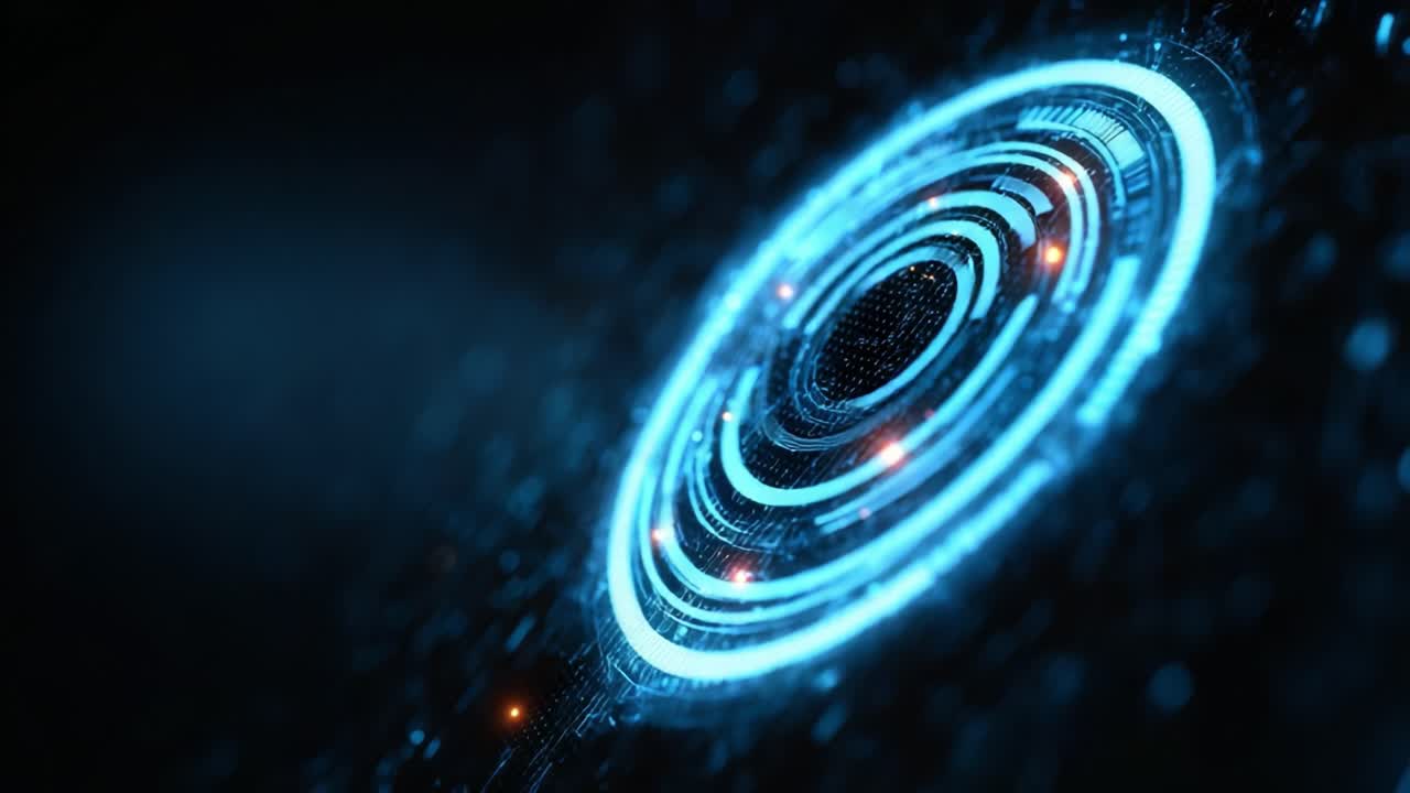 A Stunning Visual of a Digital Interface Displaying Futuristic Circular Patterns in a Mesmerizing Blue Light Against a Dark Background