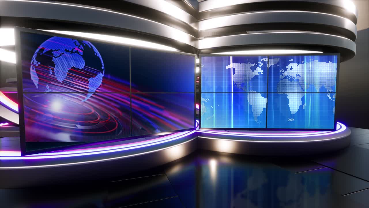 noticias de estudio de televisión virtual en 3d con luces de neón en el bucle de fondo