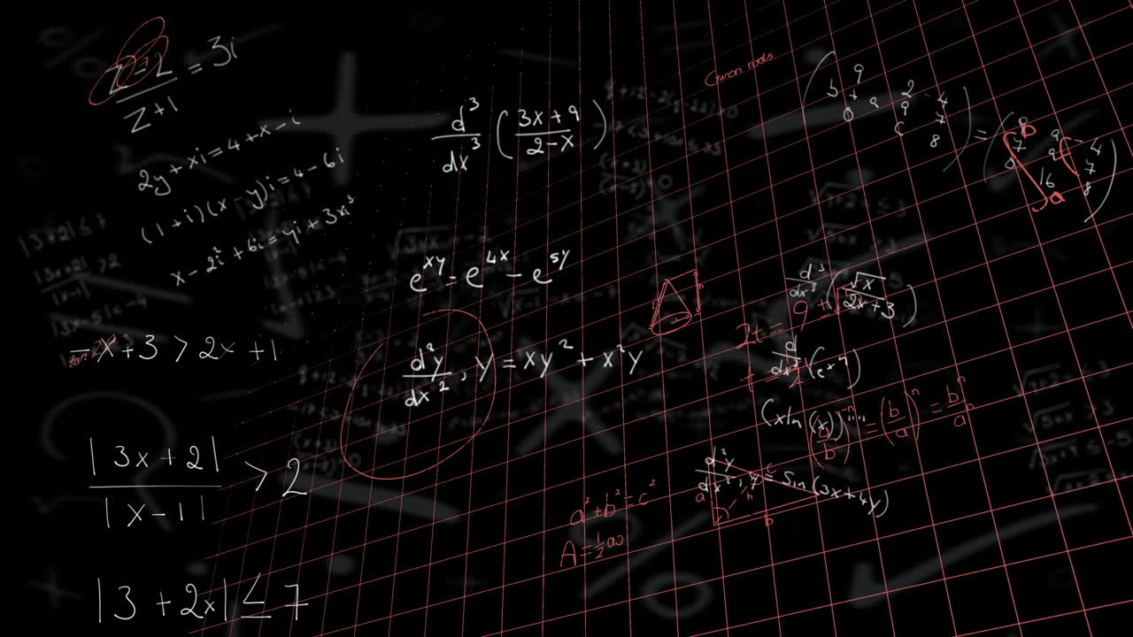 Animation of mathematical equations on black background