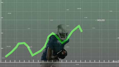 football player throwing ball over fluctuating stock market graph animation