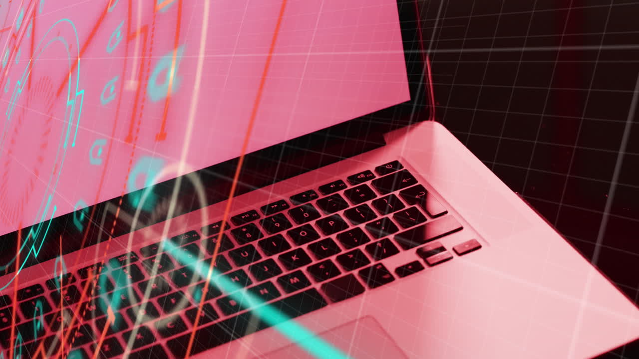 animación del escaneo del alcance y el procesamiento de datos en una computadora portátil con pantalla en blanco