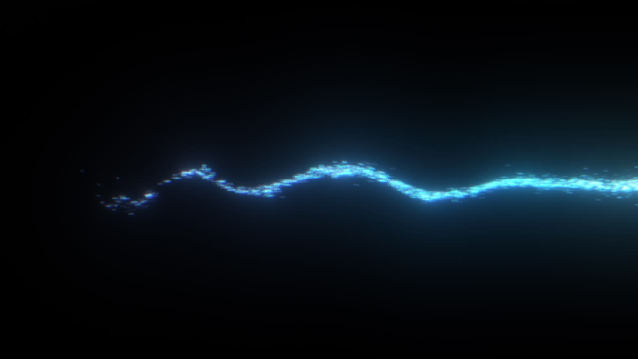 Thin Stream of High Energy Blue Particles Flowing from Right to Left on Black Background