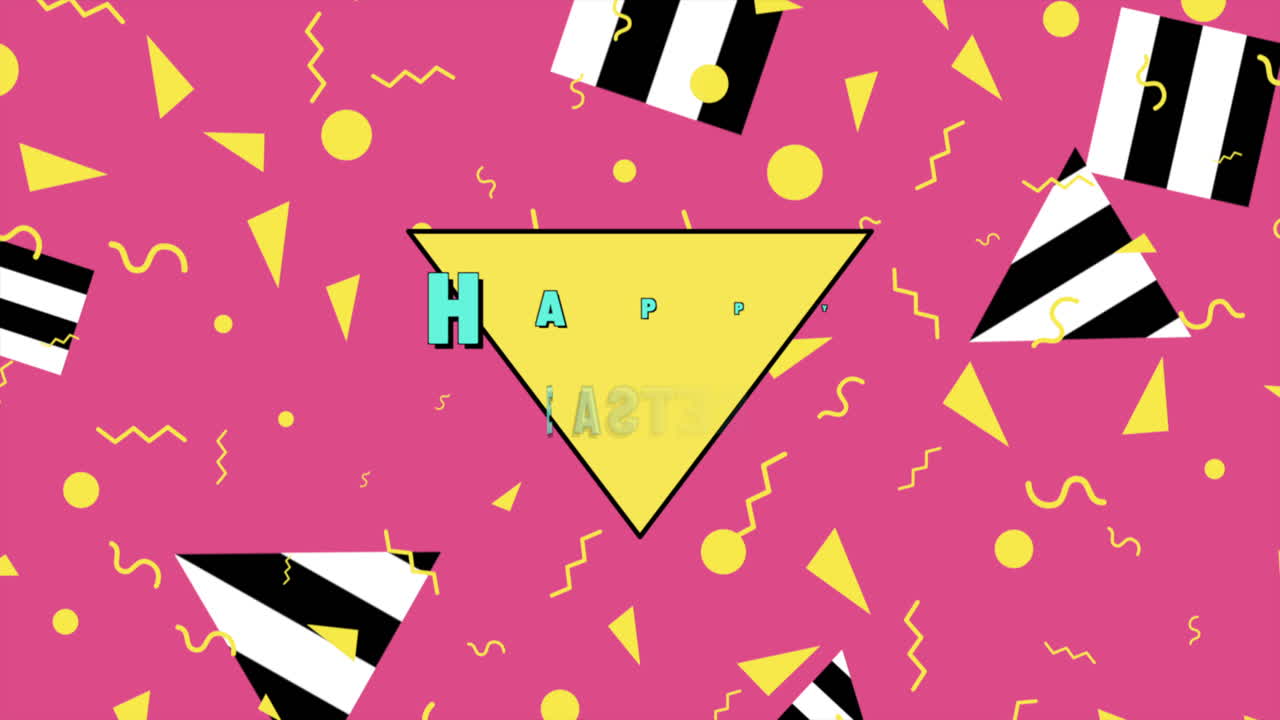 분홍색 배경에 행복한 부활절 텍스트와 함께 활기찬 지그자그 삼각형 패턴