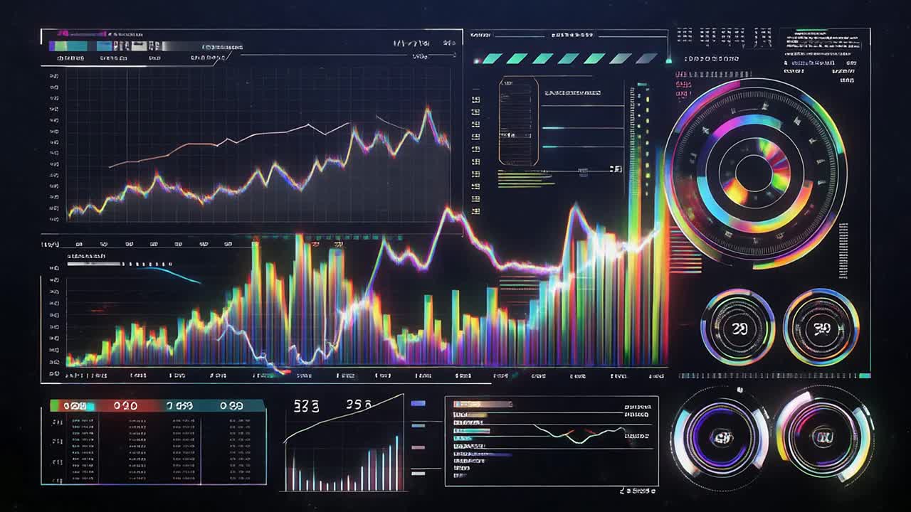 Futuristisk digitalt grensesnitt som viser datagrafer og diagrammer